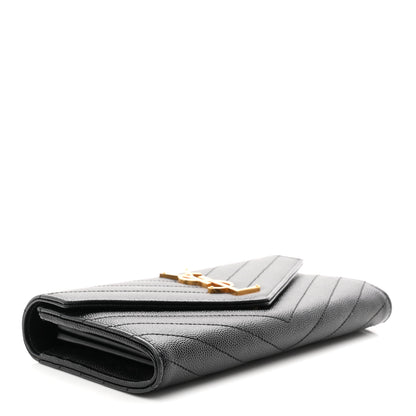 Saint Laurent Grain De Poudre Matelasse Chevron Monogram Flap Wallet Black 4 of 8