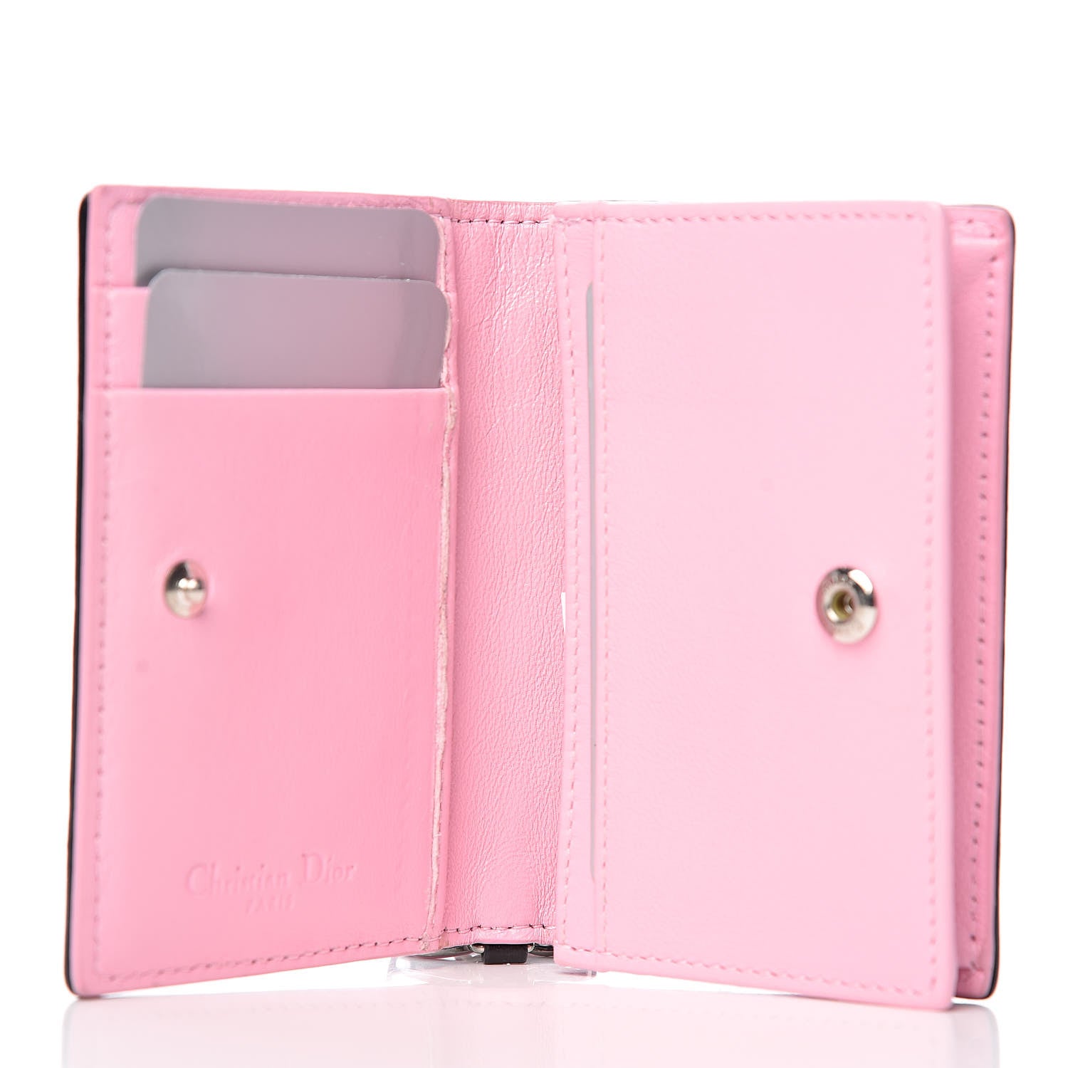 Christian Dior Lambskin Cannage Bi-Color Small Lady Dior Flap Card Holder Black Pink 5 of 9