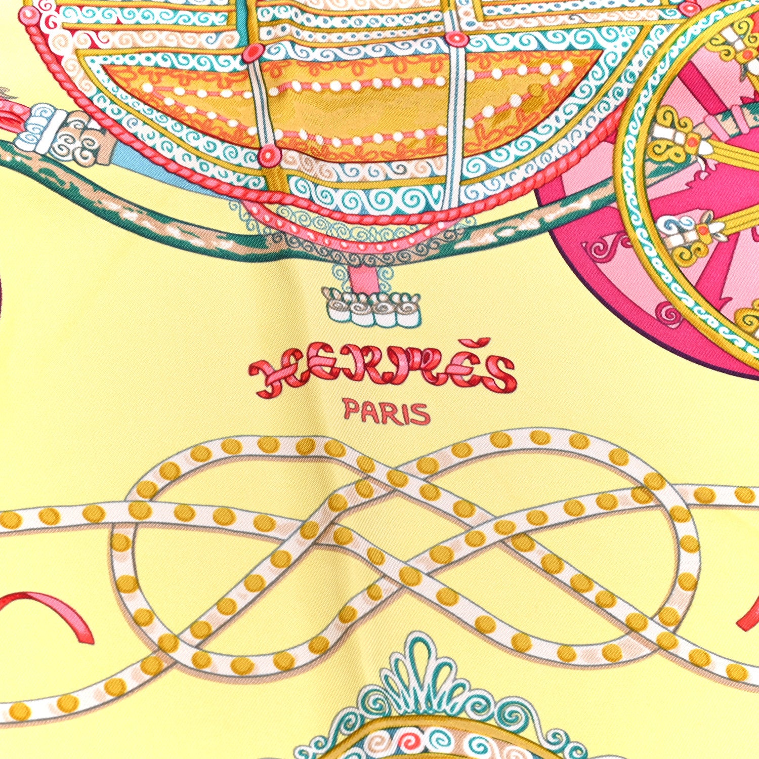 Hermes Silk Paperoles Scarf 90 Jaune Soufre Vert D Eau Rose 4 of 6