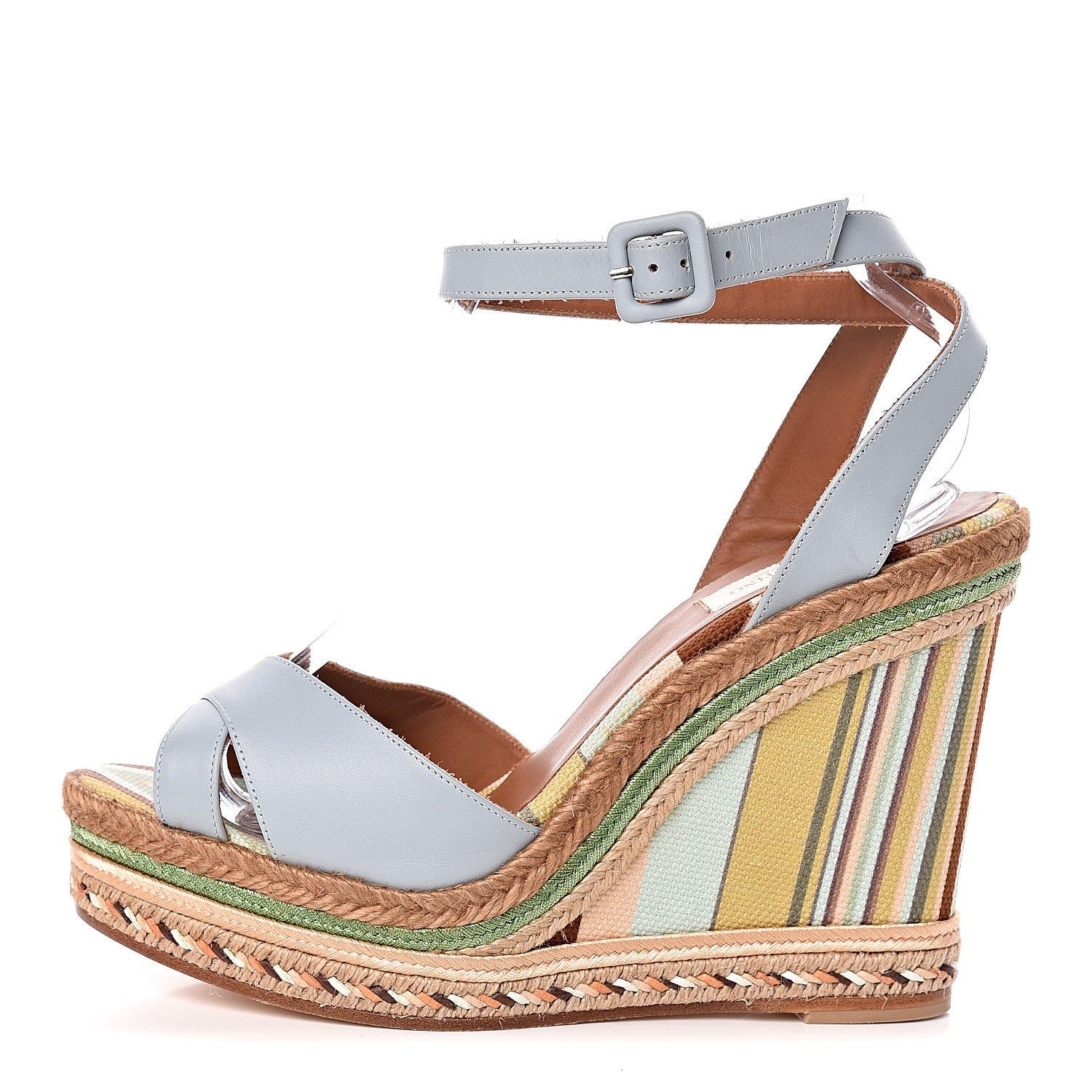 Valentino Garavani Calfskin Canvas Native Couture 1975 Espadrille Wedge Sandals 40 Sky Sorbet Multicolor 1 of 10