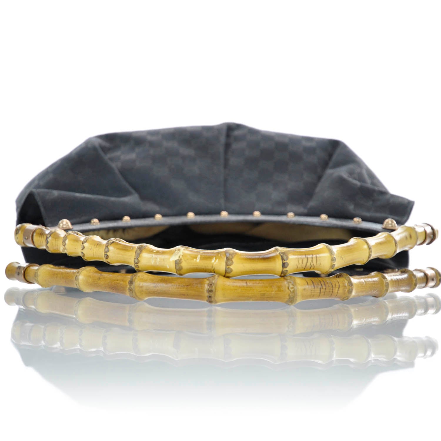 Gucci Monogram Bamboo Handle Shoulder Bag Black 6 of 9
