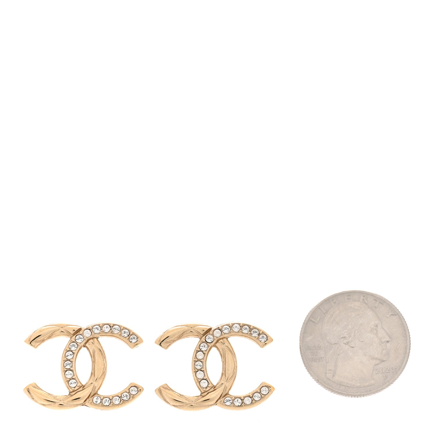 Chanel Crystal Glitter Quilted CC Earrings Light Gold 2 of 5