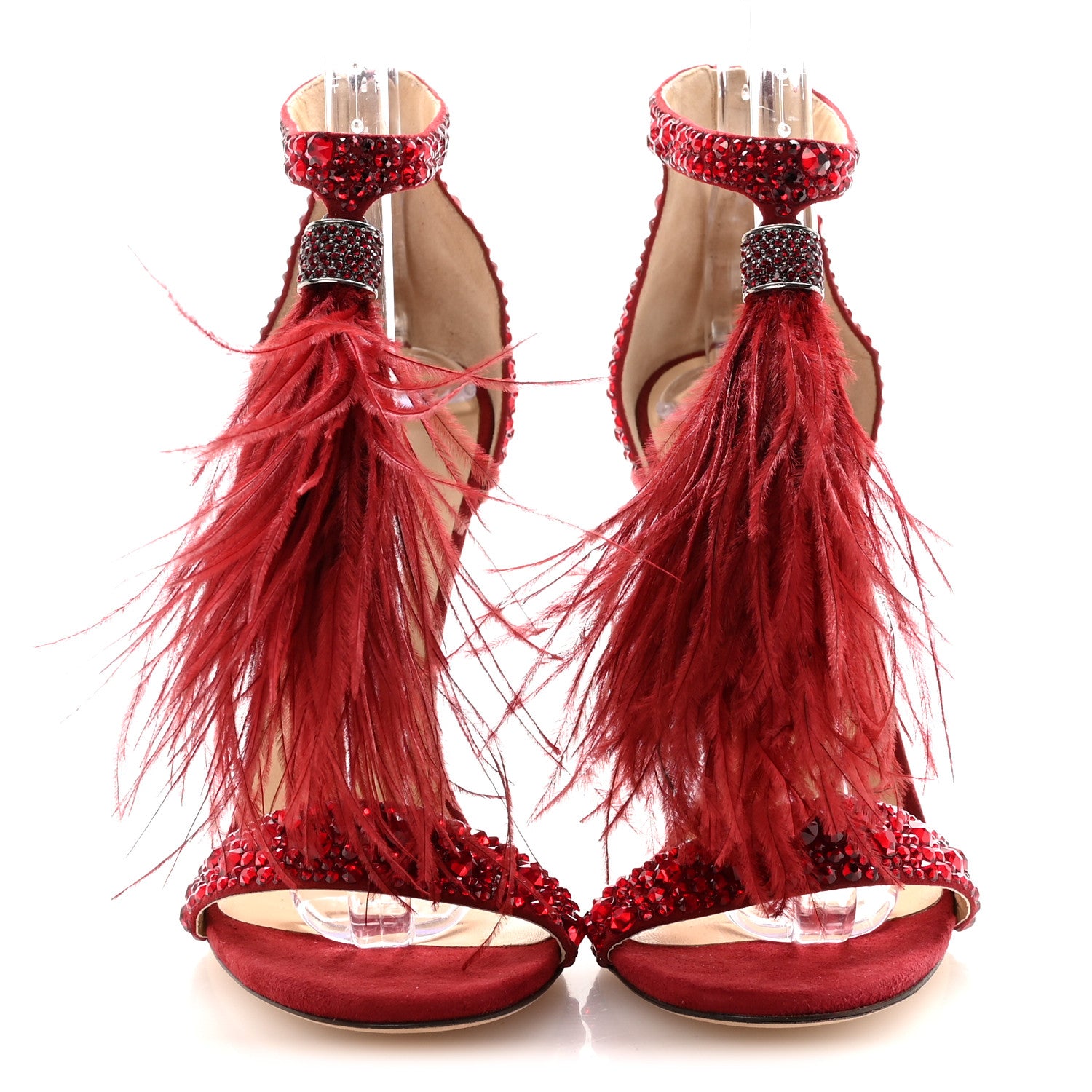 Jimmy Choo Suede Crystal Ostrich Feather Viola 110 Sandals 36 Red 3 of 9
