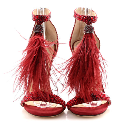 Jimmy Choo Suede Crystal Ostrich Feather Viola 110 Sandals 36 Red 3 of 9
