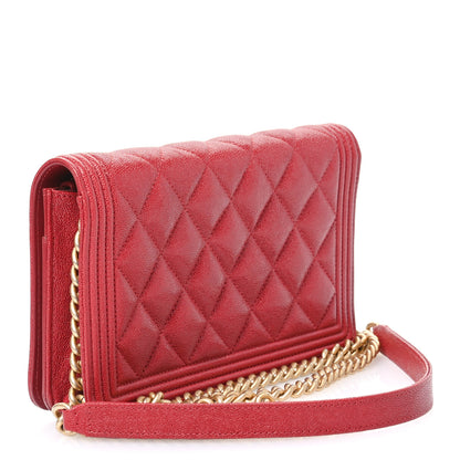 Chanel Caviar Quilted Boy Wallet On Chain WOC Red 3 of 11