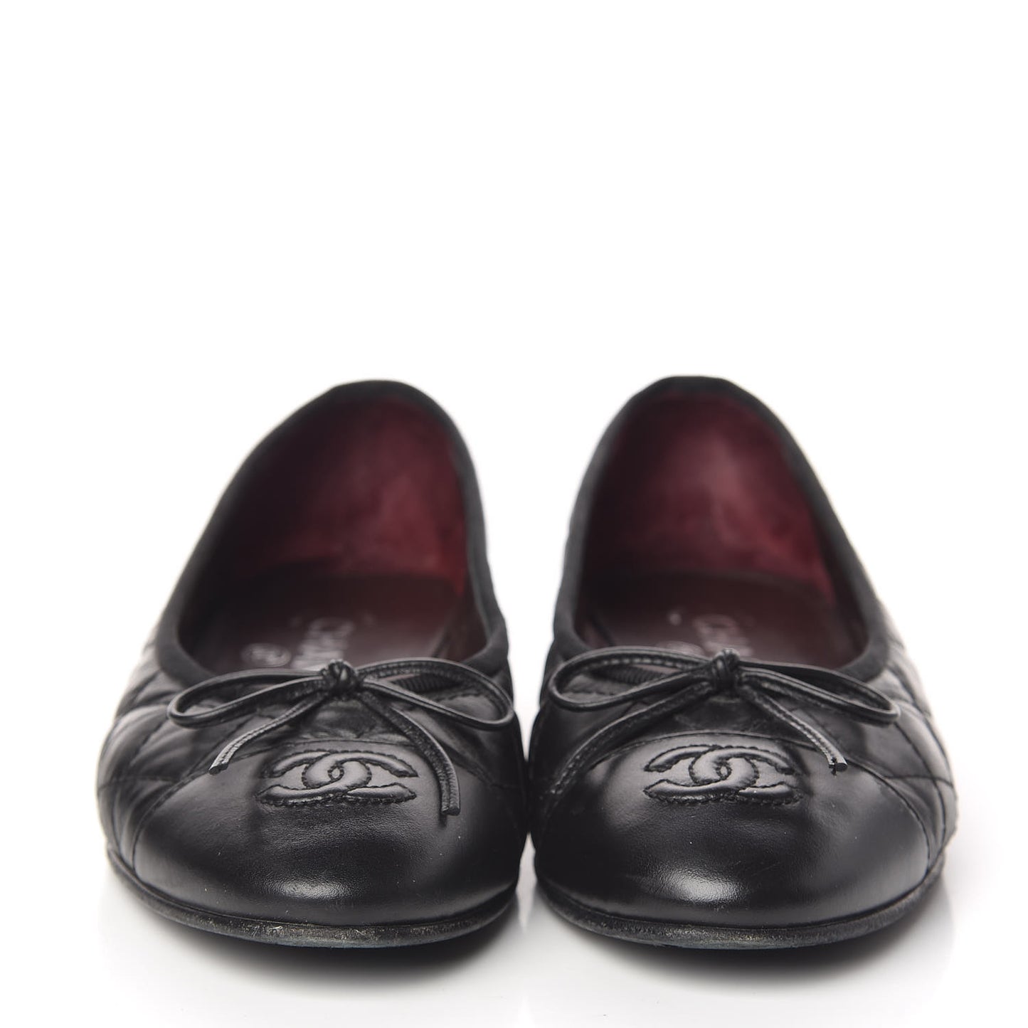 Aged Calfskin Quilted Cap Toe Ballerina Flats 36 Black