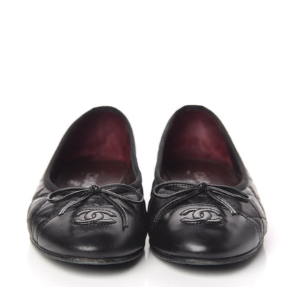 Chanel Aged Calfskin Quilted Cap Toe Ballerina Flats 36 Black 2 of 11