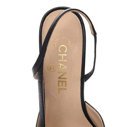 Chanel Goatskin Grosgrain Cap Toe CC Slingback Sandals 38 Black 6 of 10