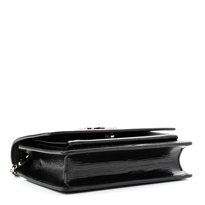 Saint Laurent Calfskin Lizard Embossed Monogram Sunset Chain Wallet Black 4 of 11