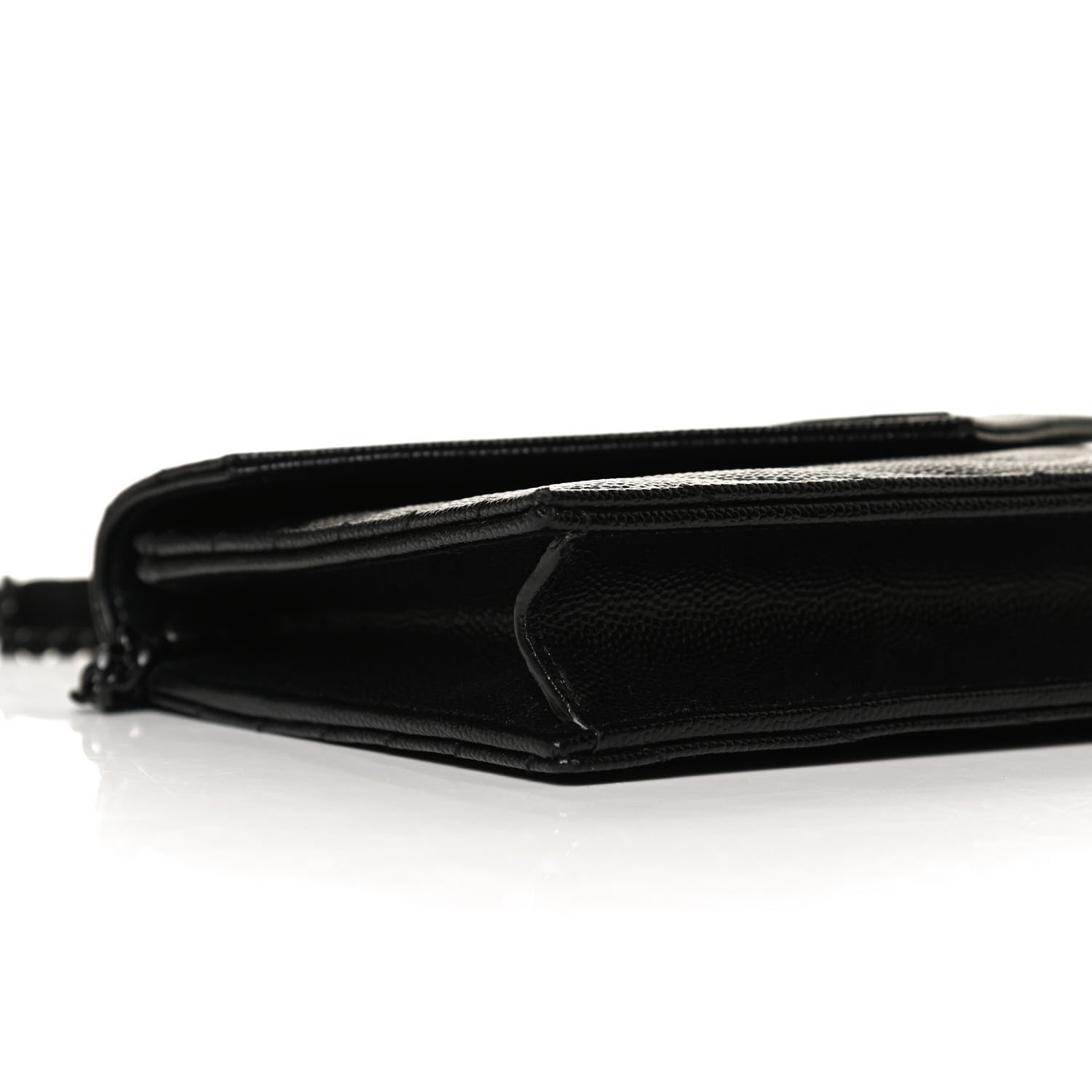 Saint Laurent Grain De Poudre Matelasse Chevron Monogram Monochrome Envelope Chain Wallet Black 7 of 11