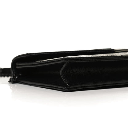 Saint Laurent Grain De Poudre Matelasse Chevron Monogram Monochrome Envelope Chain Wallet Black 7 of 11