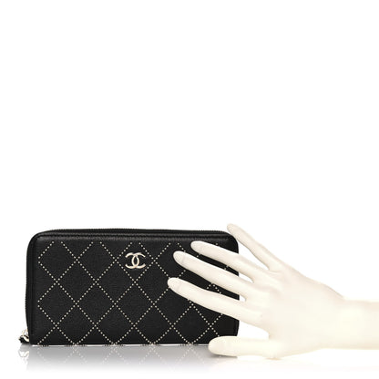Chanel Shiny Lambskin Studded Rock The Diamond CC Zip Around Wallet Black 2 of 9