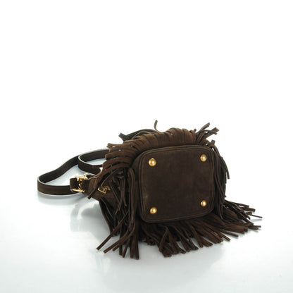 Saint Laurent Suede Calfskin Small Emmanuelle Fringe Bucket Bag Brown 3 of 7