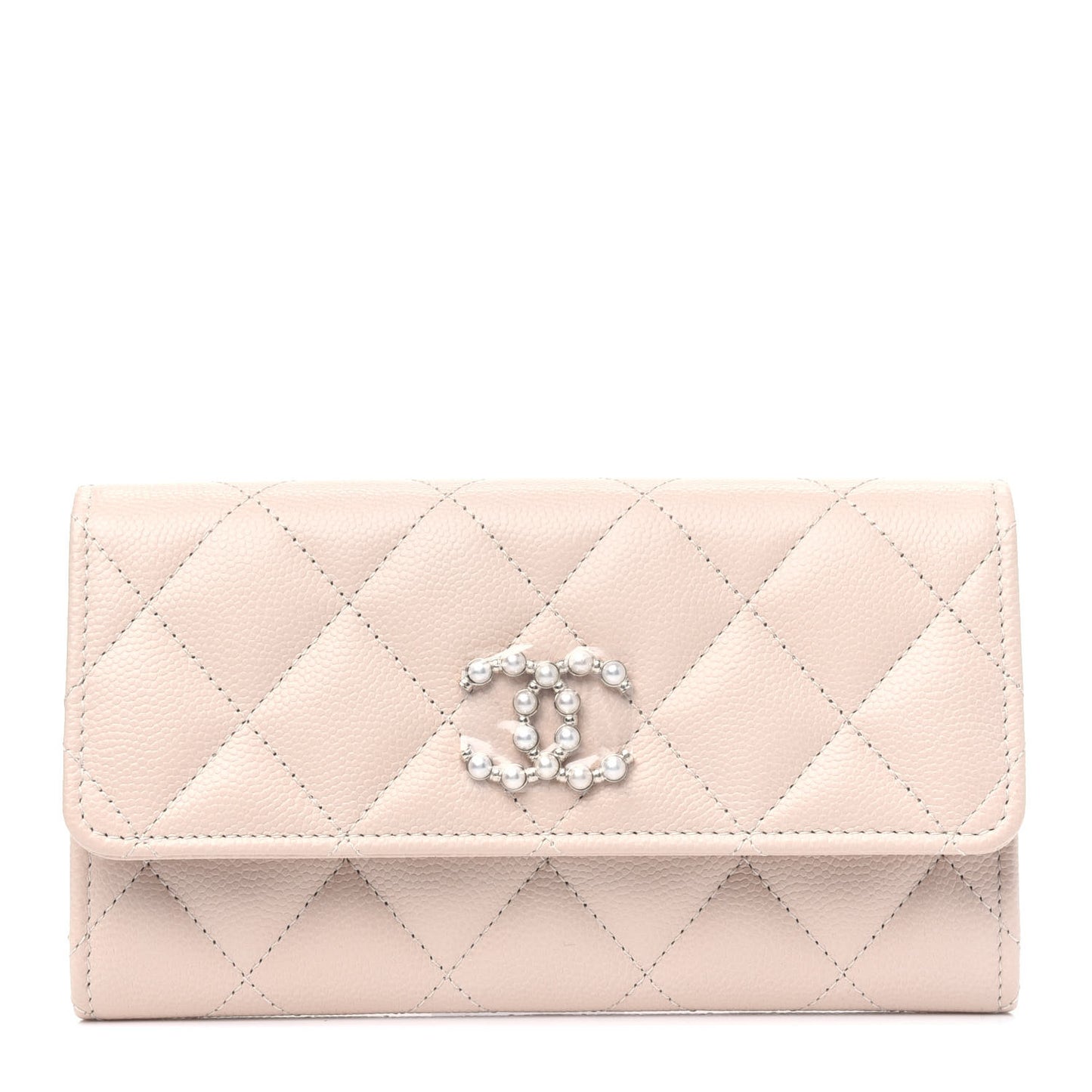 Caviar Pearl Quilted Coco Candy Wallet Beige