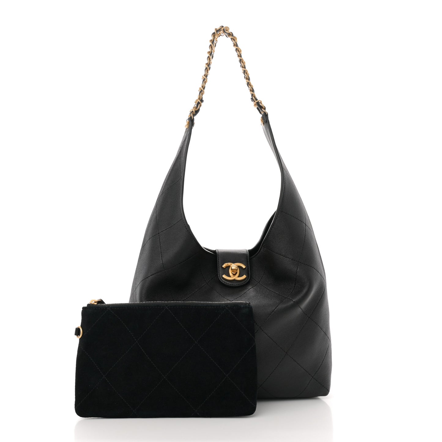Shiny Lambskin Quilted Medium Hobo Black