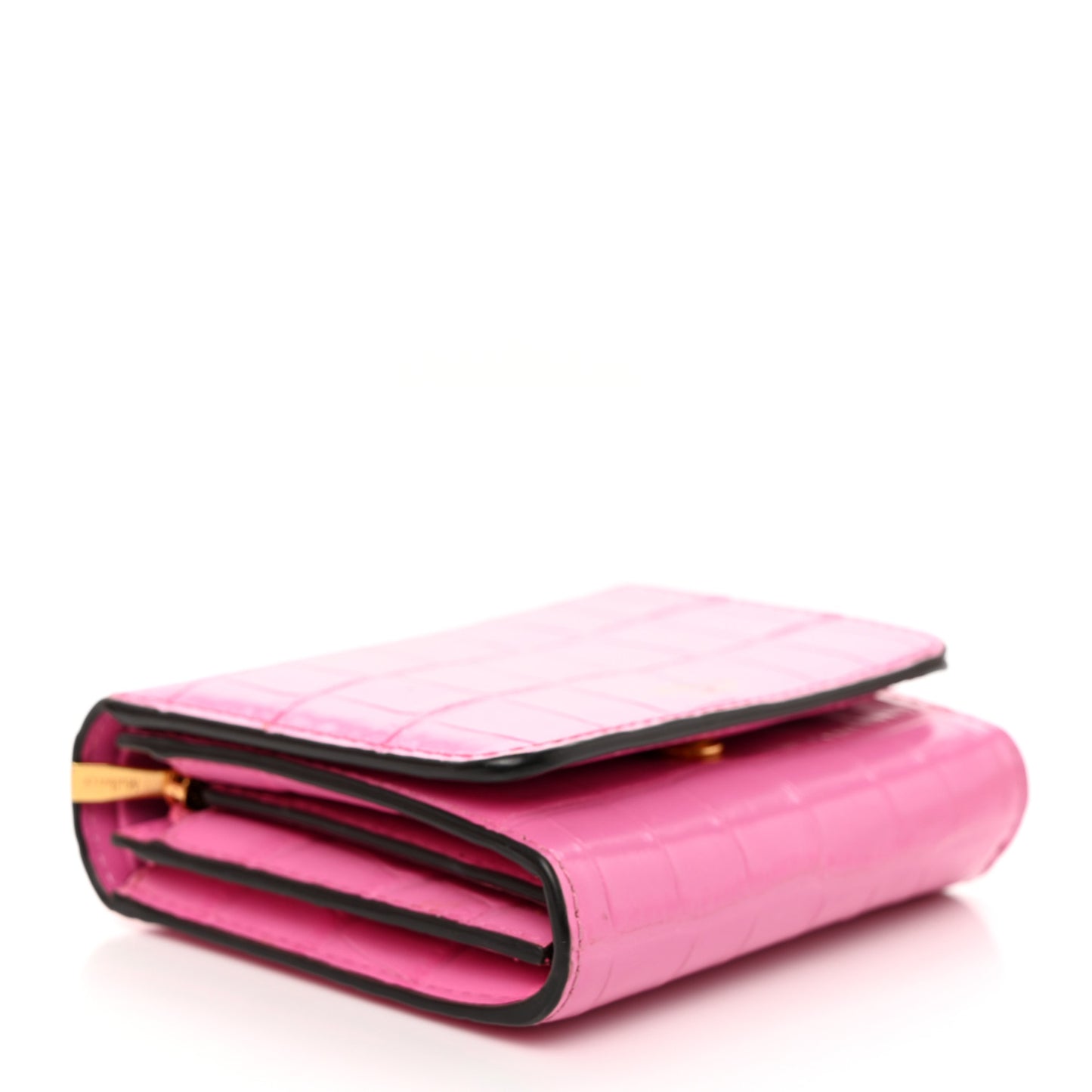 Crocodile Embossed Calfskin Small French Continental Wallet Raspberry Pink
