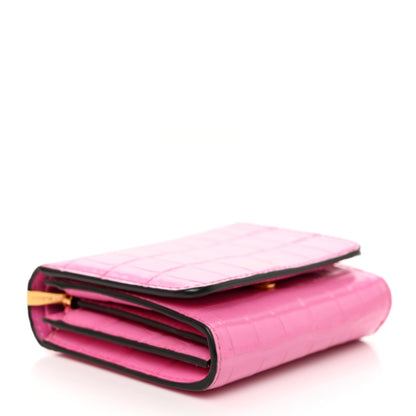 Mulberry Crocodile Embossed Calfskin Small French Continental Wallet Raspberry Pink 4 of 13