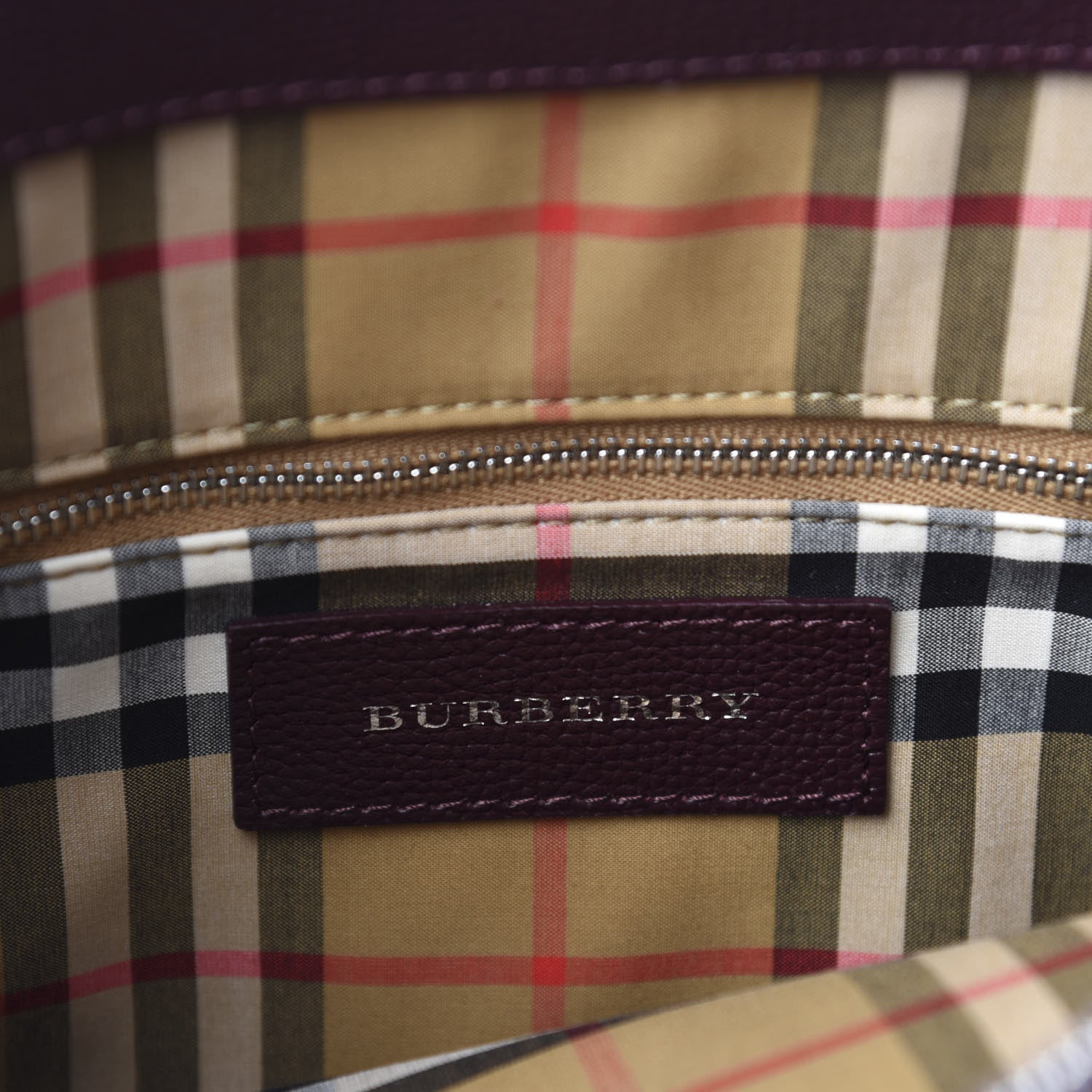 Burberry Derby Calfskin House Check Medium Banner Tote Burgundy 9 of 15