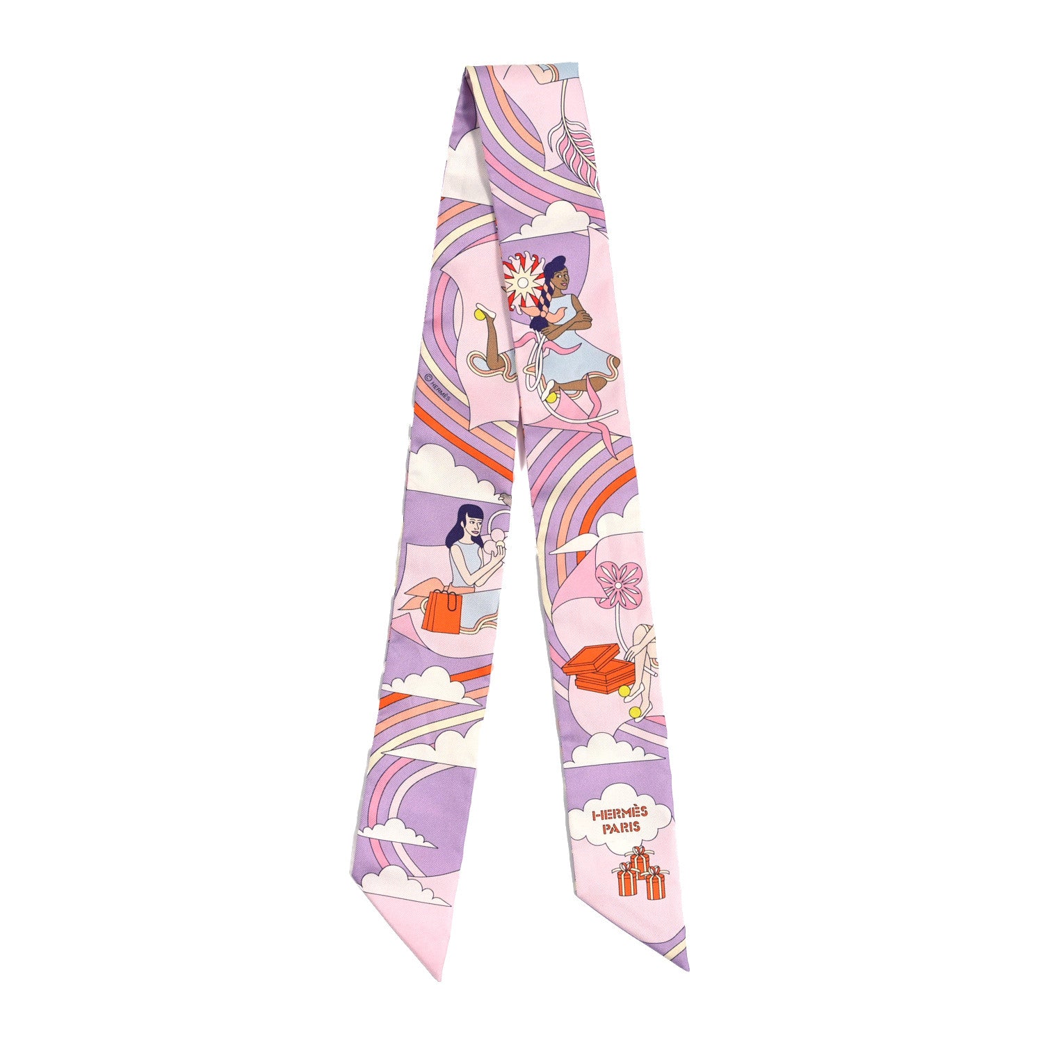 Hermes Silk Carres Volants Twilly Lilas Rose Pale Or 2 of 4