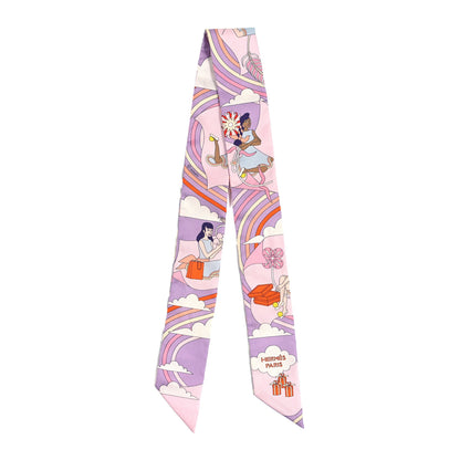 Hermes Silk Carres Volants Twilly Lilas Rose Pale Or 2 of 4