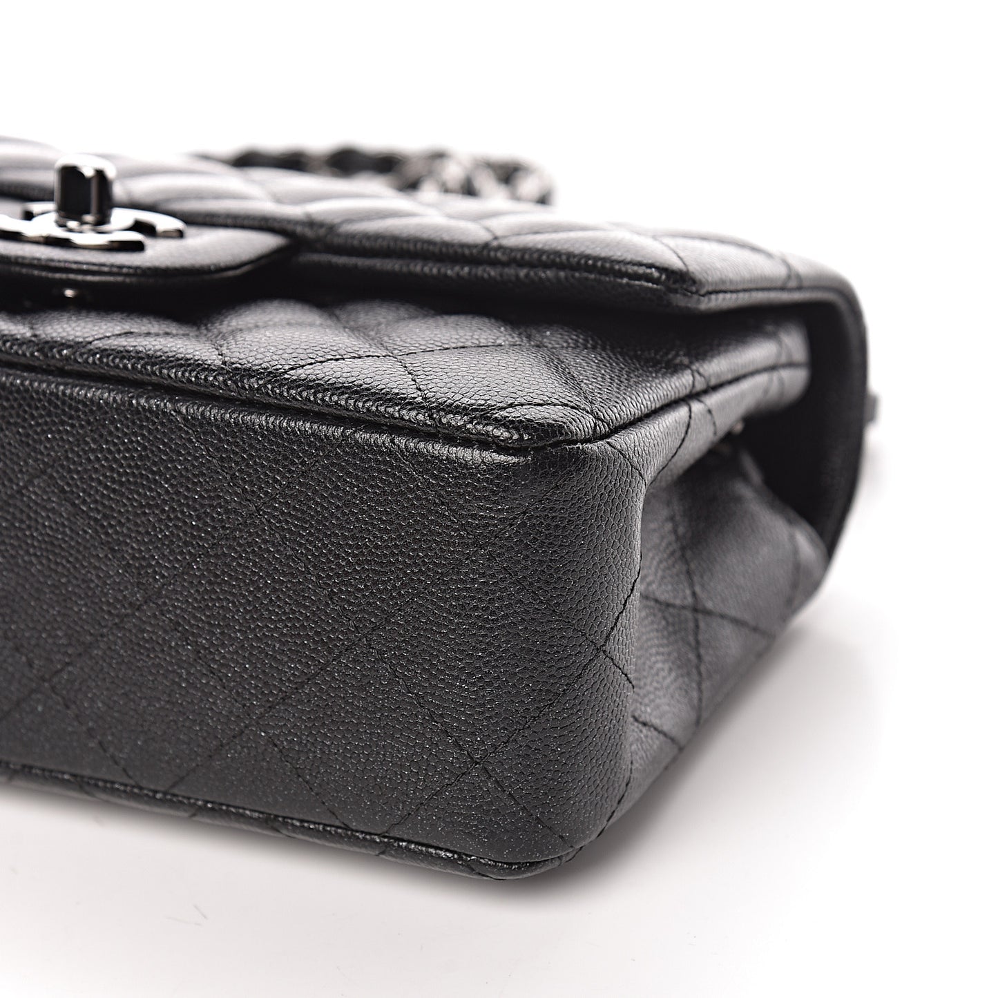 Iridescent Caviar Quilted Mini Rectangular Flap Black