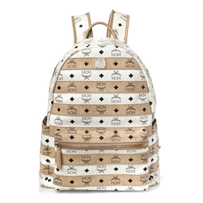 MCM Metallic Visetos Striped Medium Stark Backpack White Beige 1 of 16