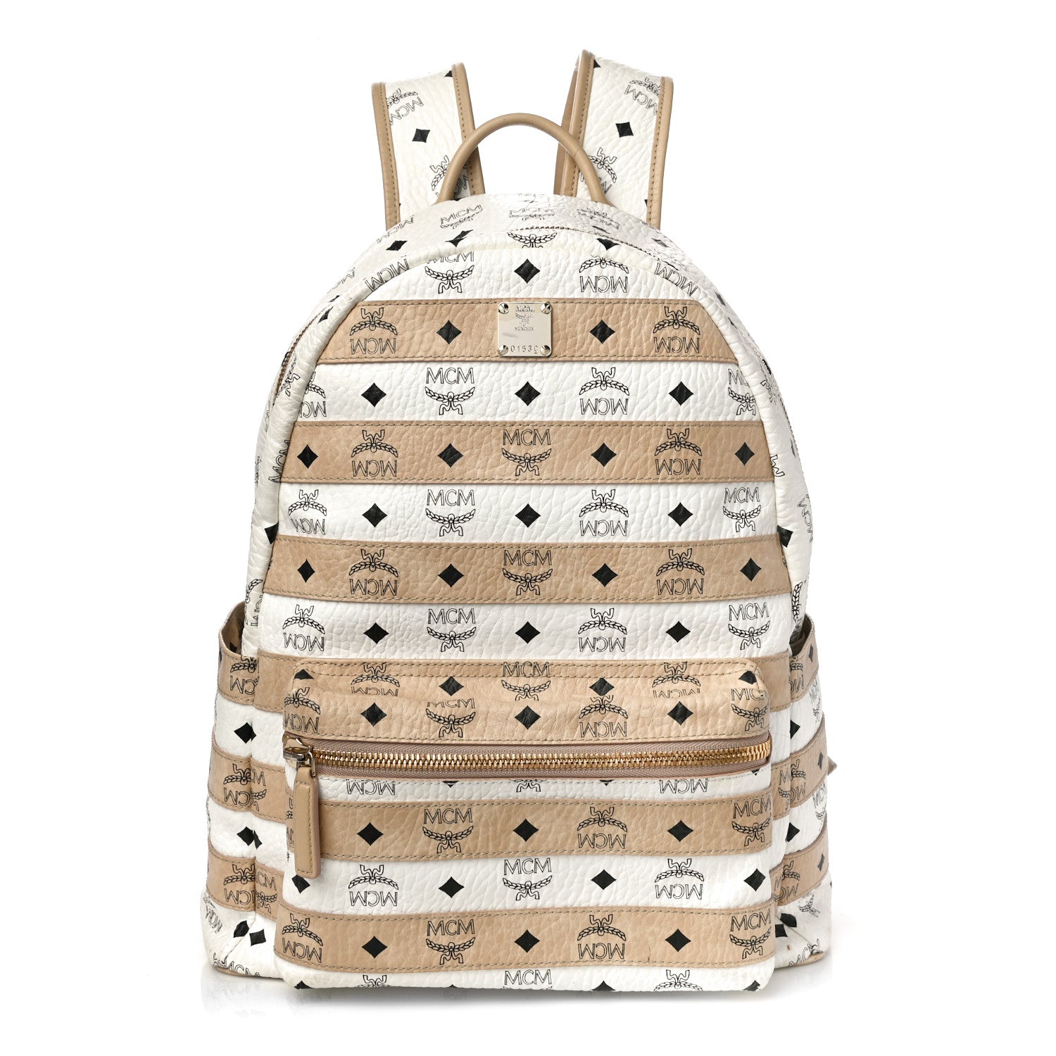 MCM Metallic Visetos Striped Medium Stark Backpack White Beige 1 of 16