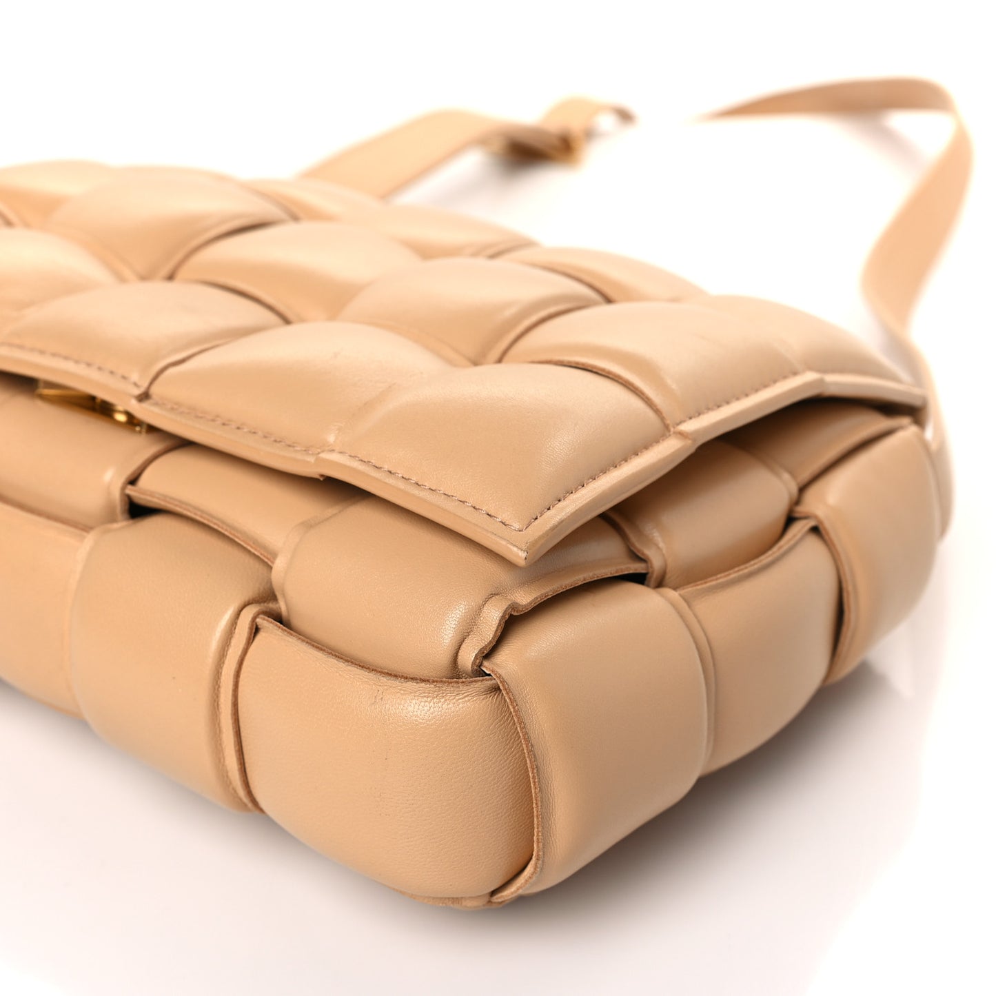 Nappa Maxi Intreccio Padded Cassette Crossbody Bag Almond