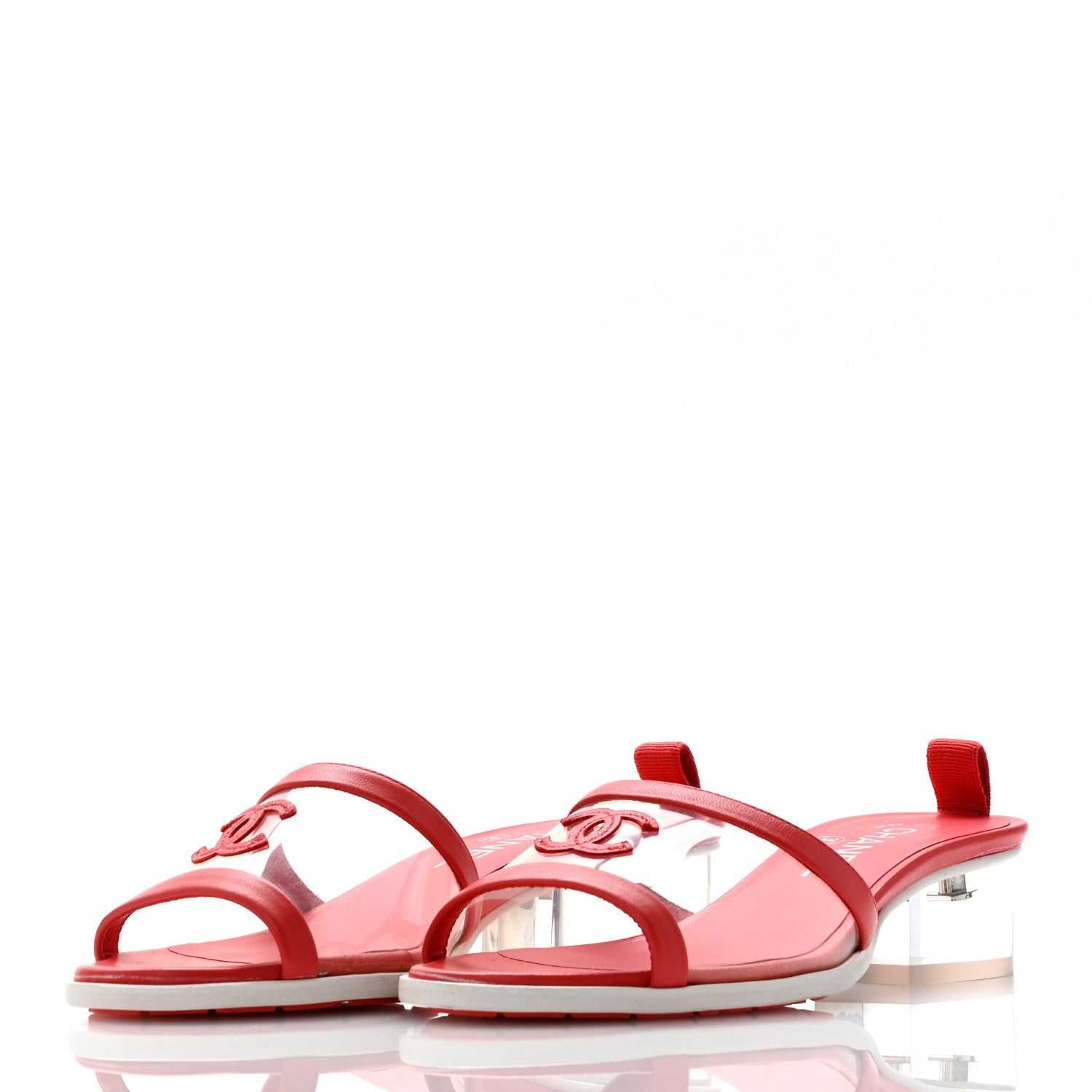 Chanel Lambskin PVC Mule Transparent 37 Red 3 of 8