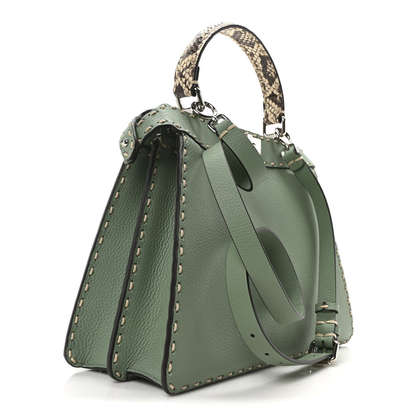 Cuoio Romano Snakeskin Selleria Medium Peekaboo I SEE U Satchel Mint Stone
