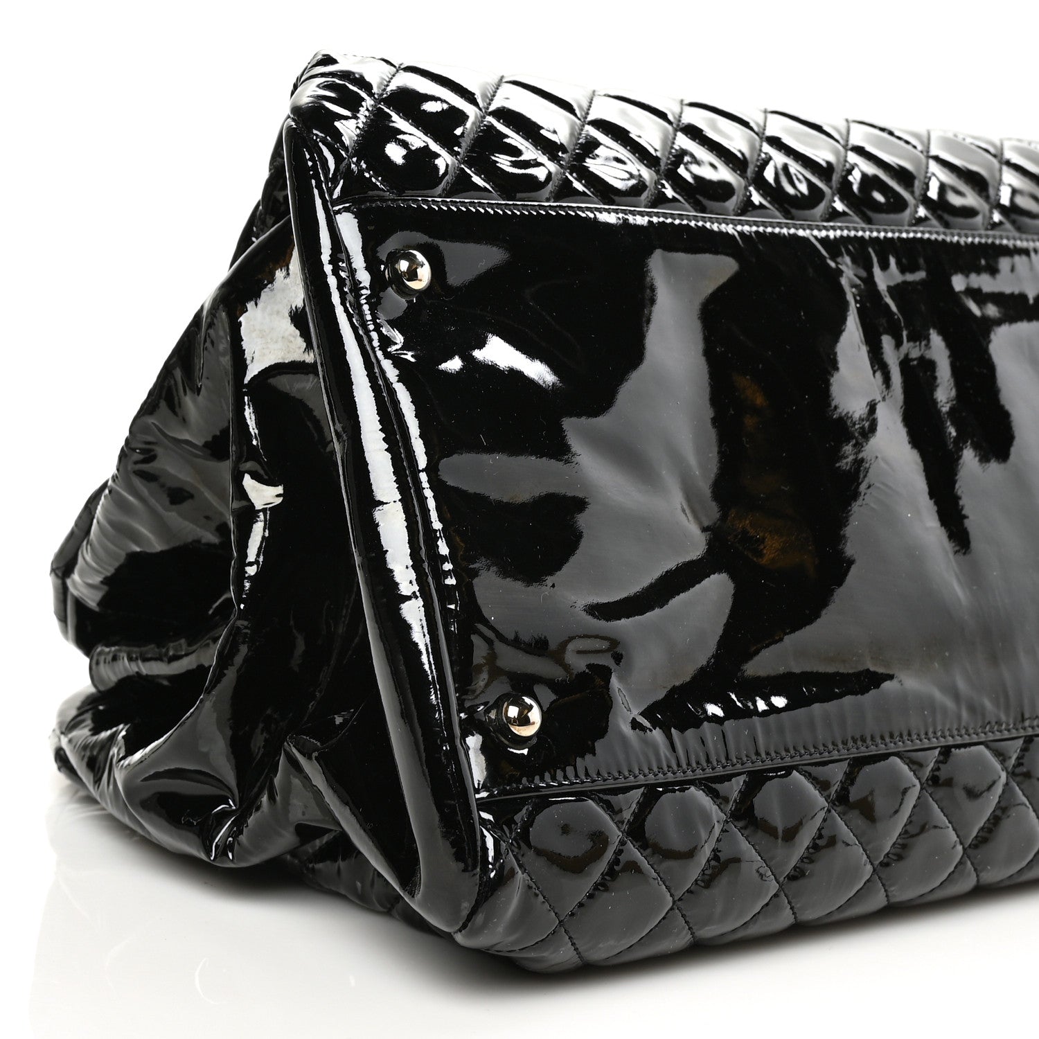 Chanel Patent Quilted Maxi Just Mademoiselle Bowling Bag Black 12 of 13