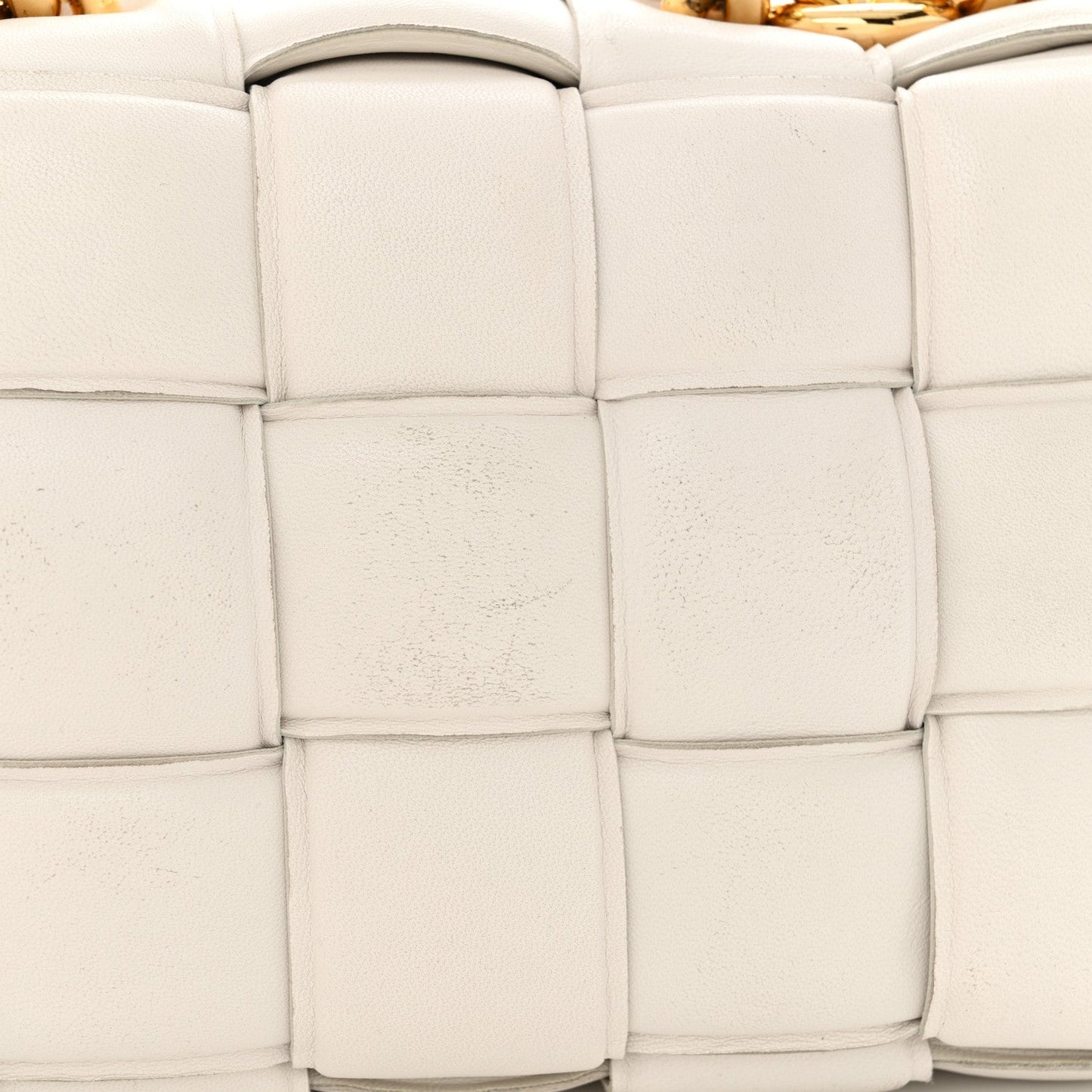 Lambskin Maxi Intreccio Padded Chain Cassette Crossbody Bag White