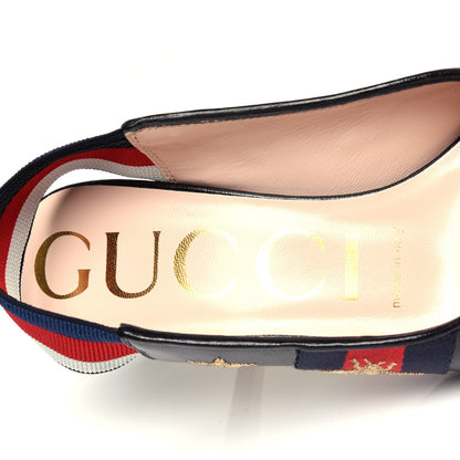Gucci Calfskin Web Bee Star Embroidered Sylvie Mid Heel Slingback Pumps 35.5 Black 8 of 11