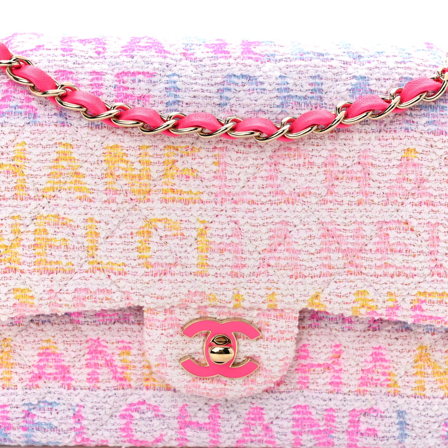 Chanel Tweed Quilted Medium Double Flap Pink Multicolor 8 of 10
