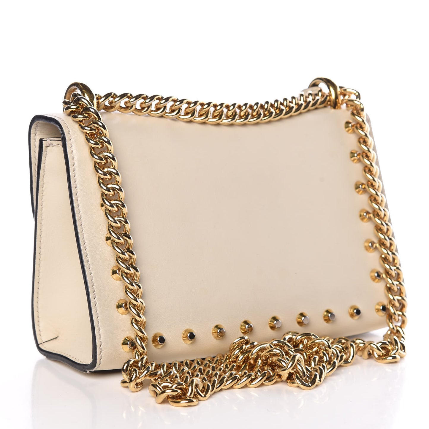 Calfskin Studded Small Padlock Shoulder Bag White