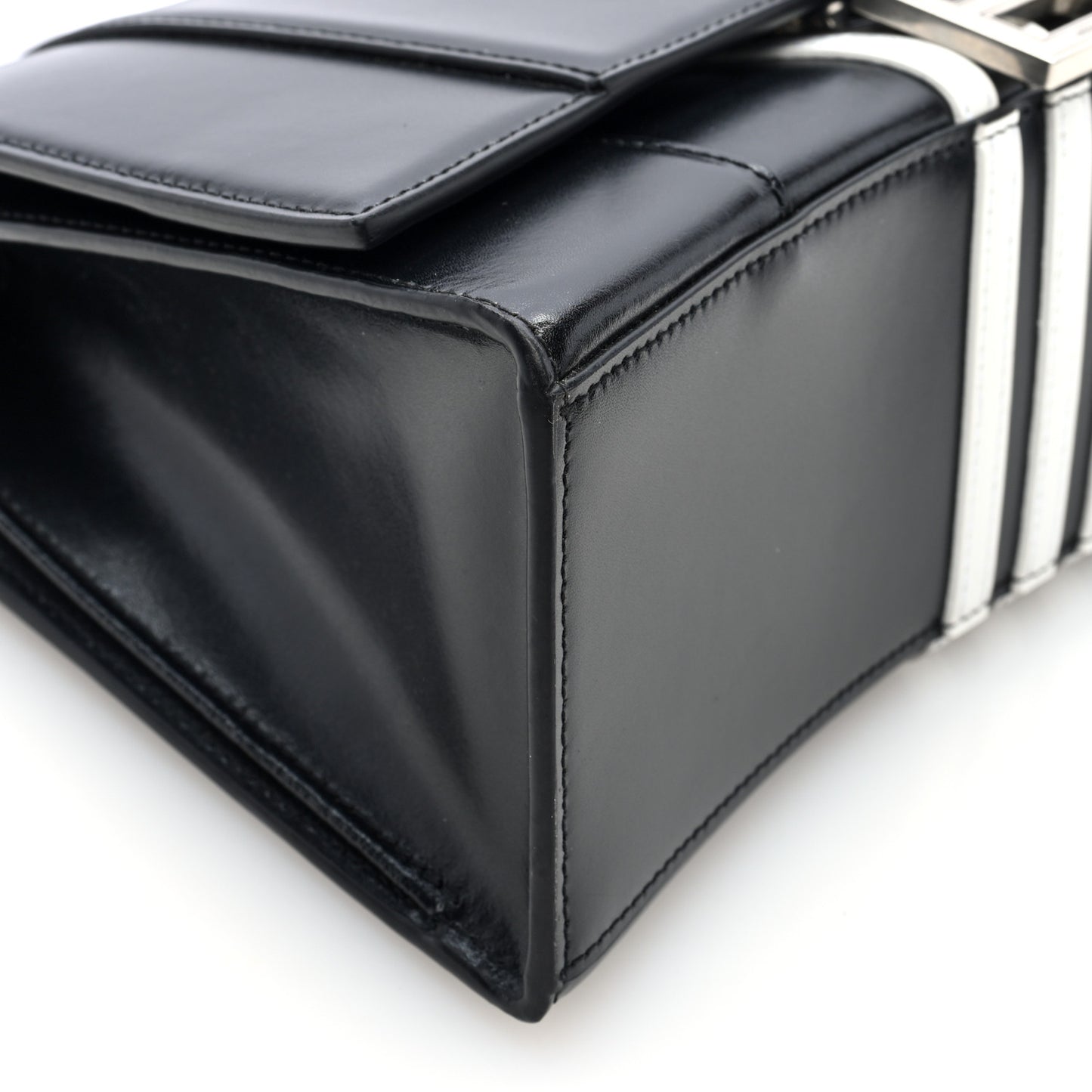 X ADIDAS Shiny Box Calfskin Medium Hourglass Top Handle Bag Black White