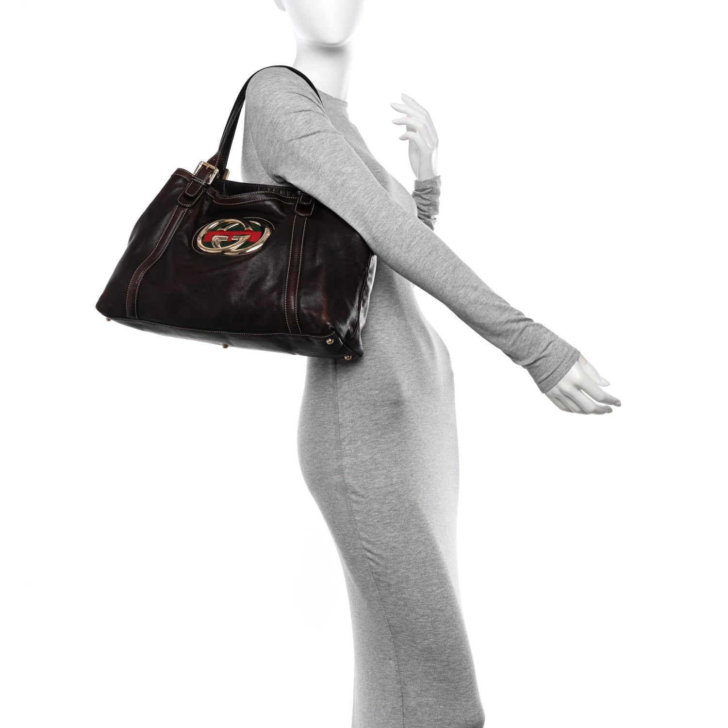 Gucci Calfskin Medium Britt Tote Dark Brown 2 of 17