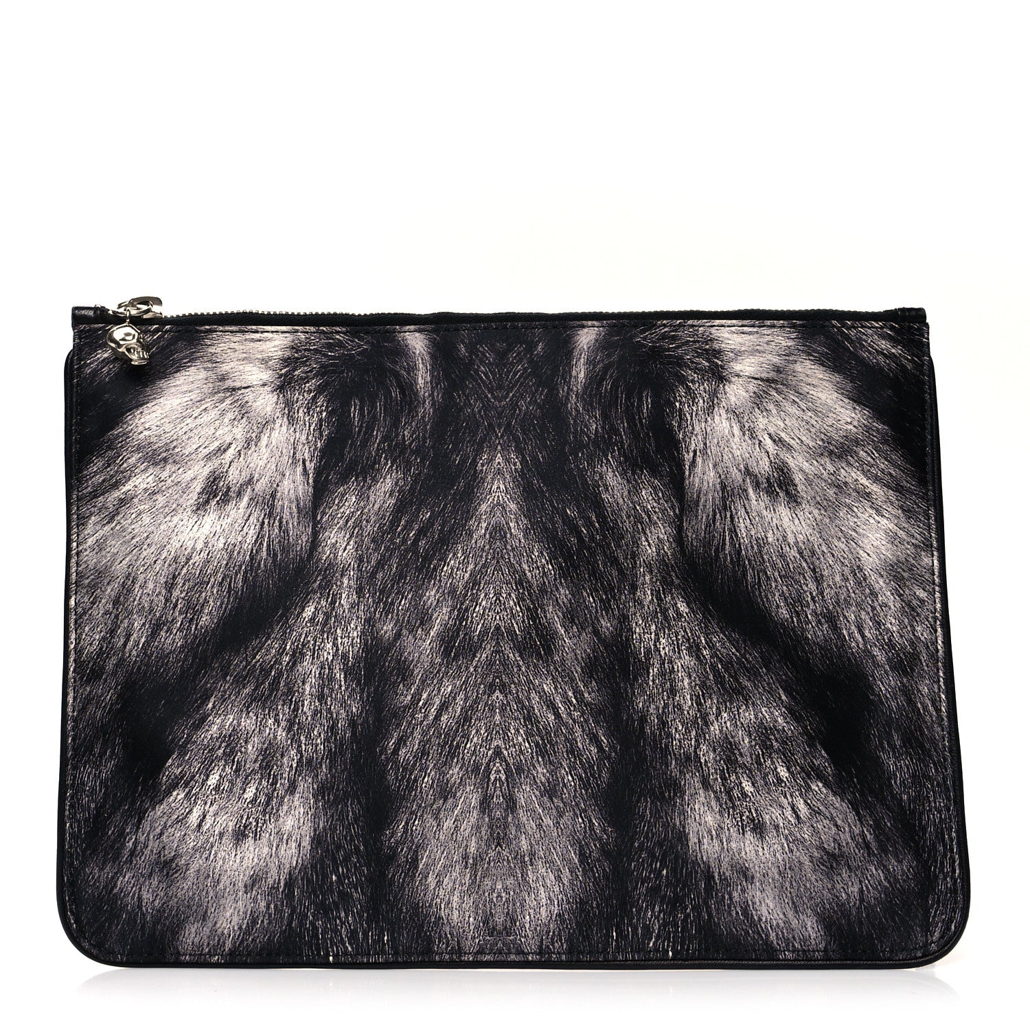 Alexander McQueen Silk Fur Print Zip Pouch Black Grey 1 of 8