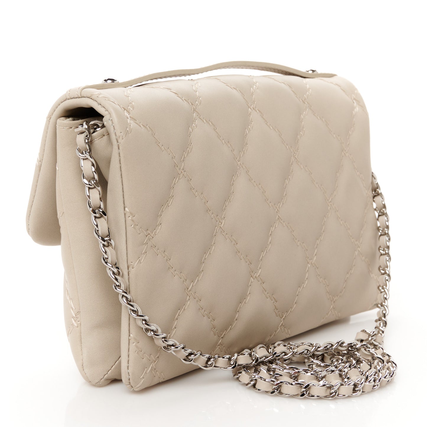 Calfskin Quilted Double Stitch Hamptons Clutch with Chain Beige Clair