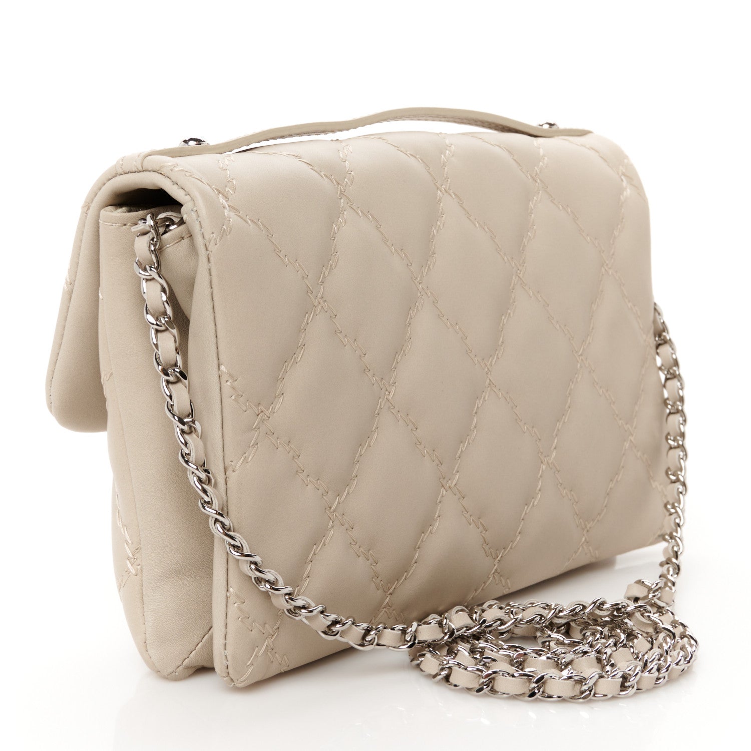 Chanel Calfskin Quilted Double Stitch Hamptons Clutch with Chain Beige Clair 3 of 11