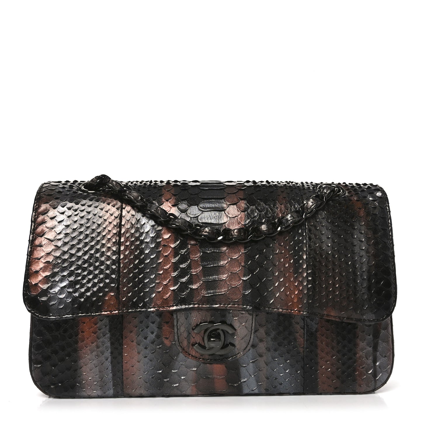 Metallic Snakeskin Medium Double Flap Black Grey Brown