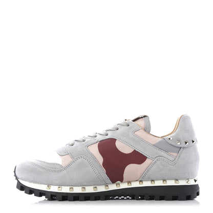 Valentino Garavani Suede Nylon Camouflage Womens Soul Rockstud Sneakers 37.5 Grey 1 of 10