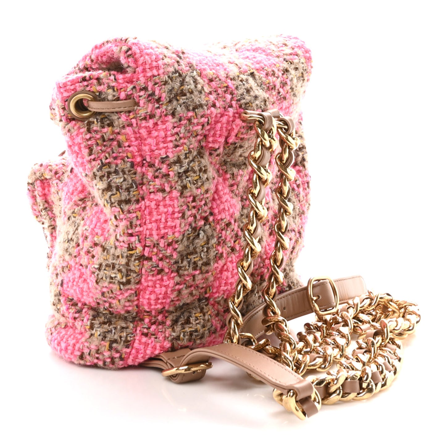 Wool Tweed Elegant Backpack Pink Brown