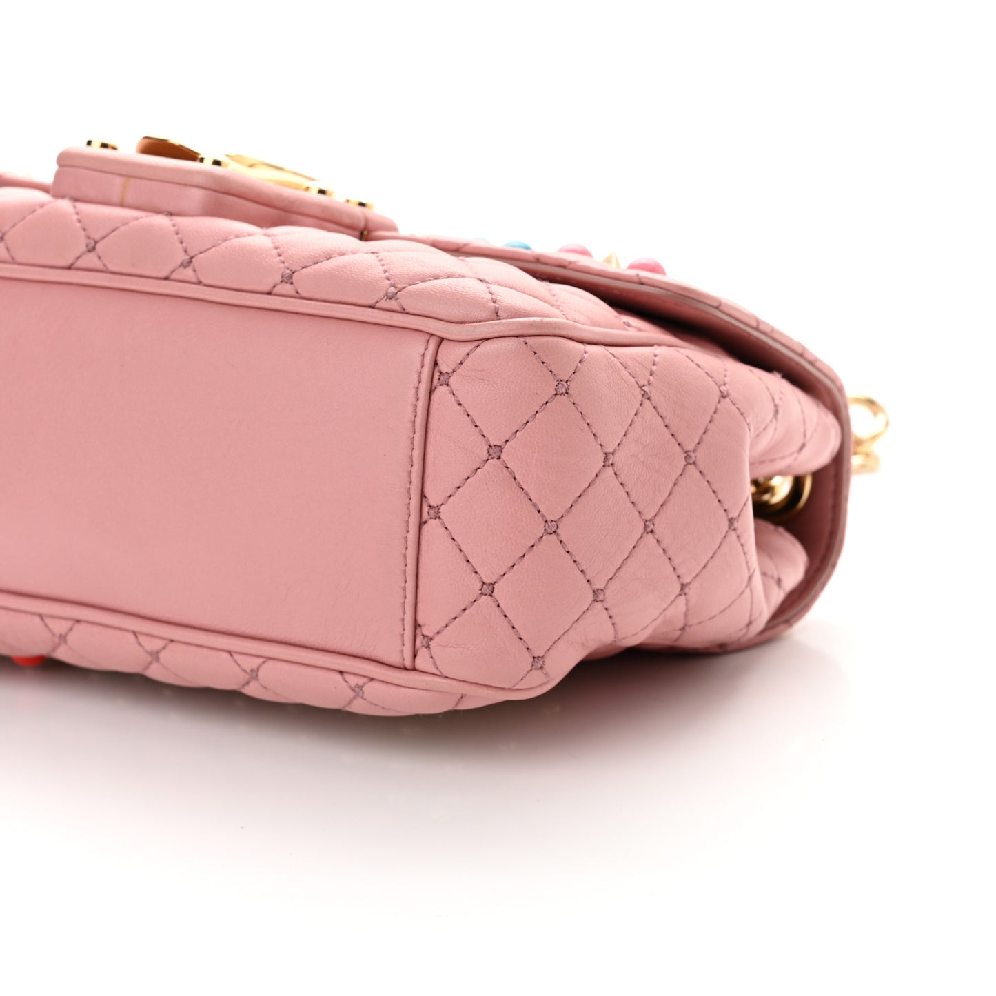 Lambskin Watersnake Embellished Lucia Shoulder Bag Rosa