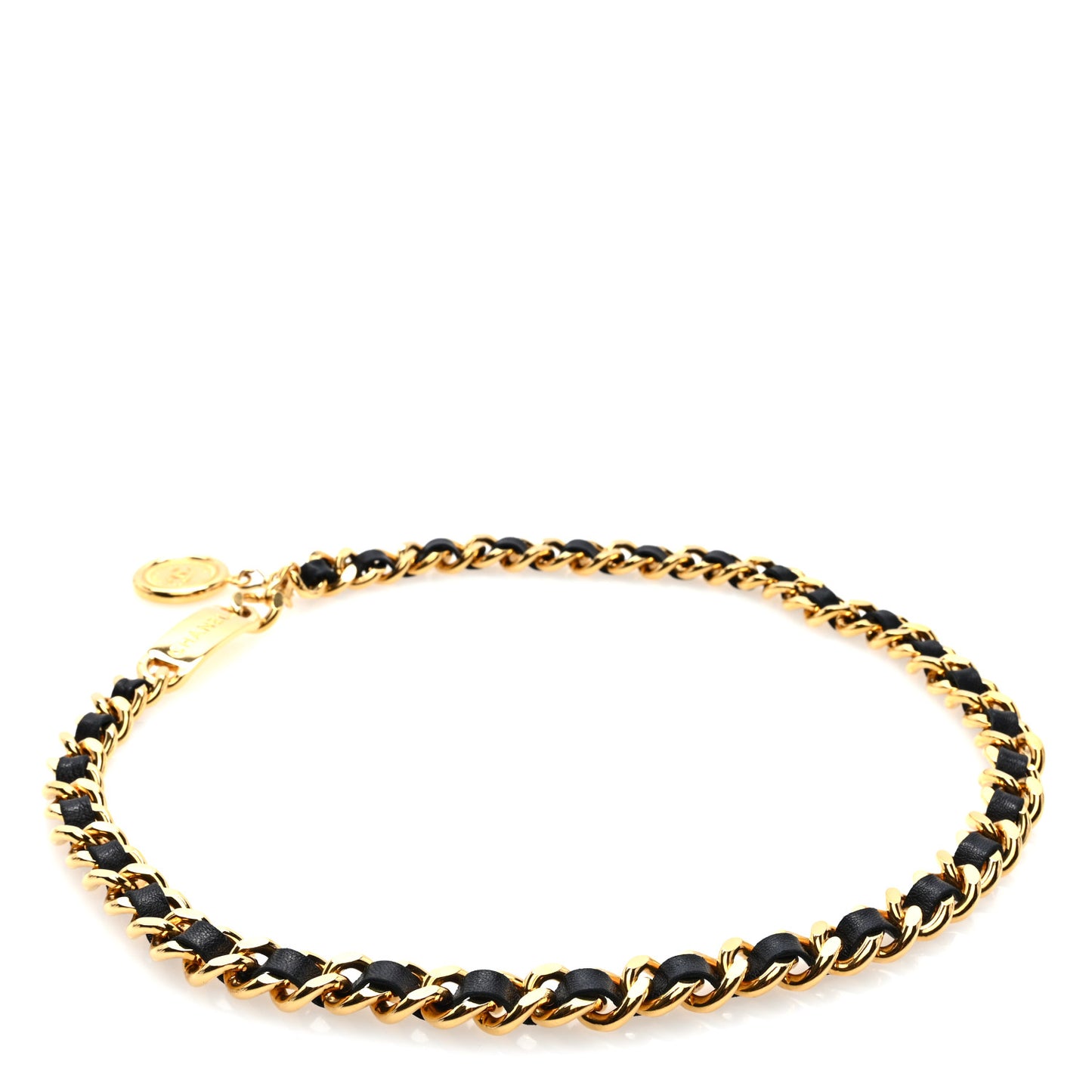 Lambskin Chain CC Medallion Belt Black Gold