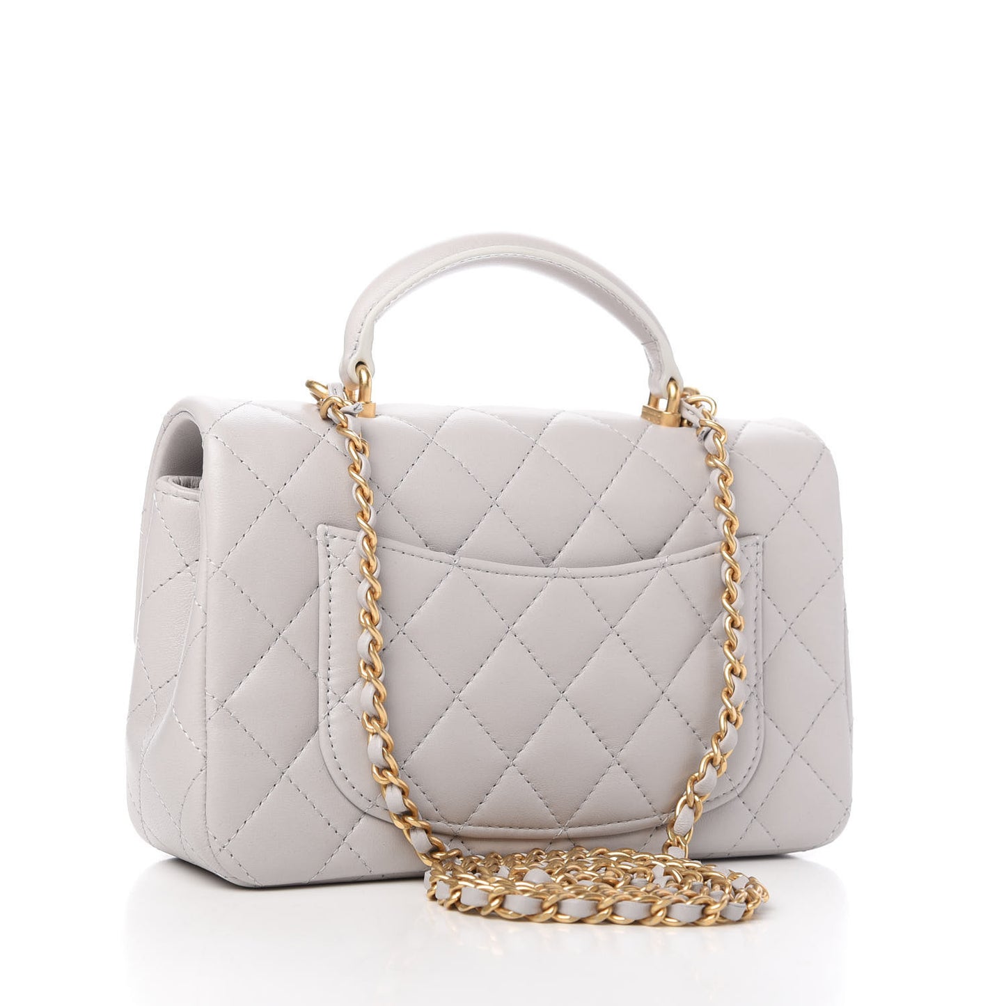 Lambskin Quilted Mini Top Handle Rectangular Flap Grey
