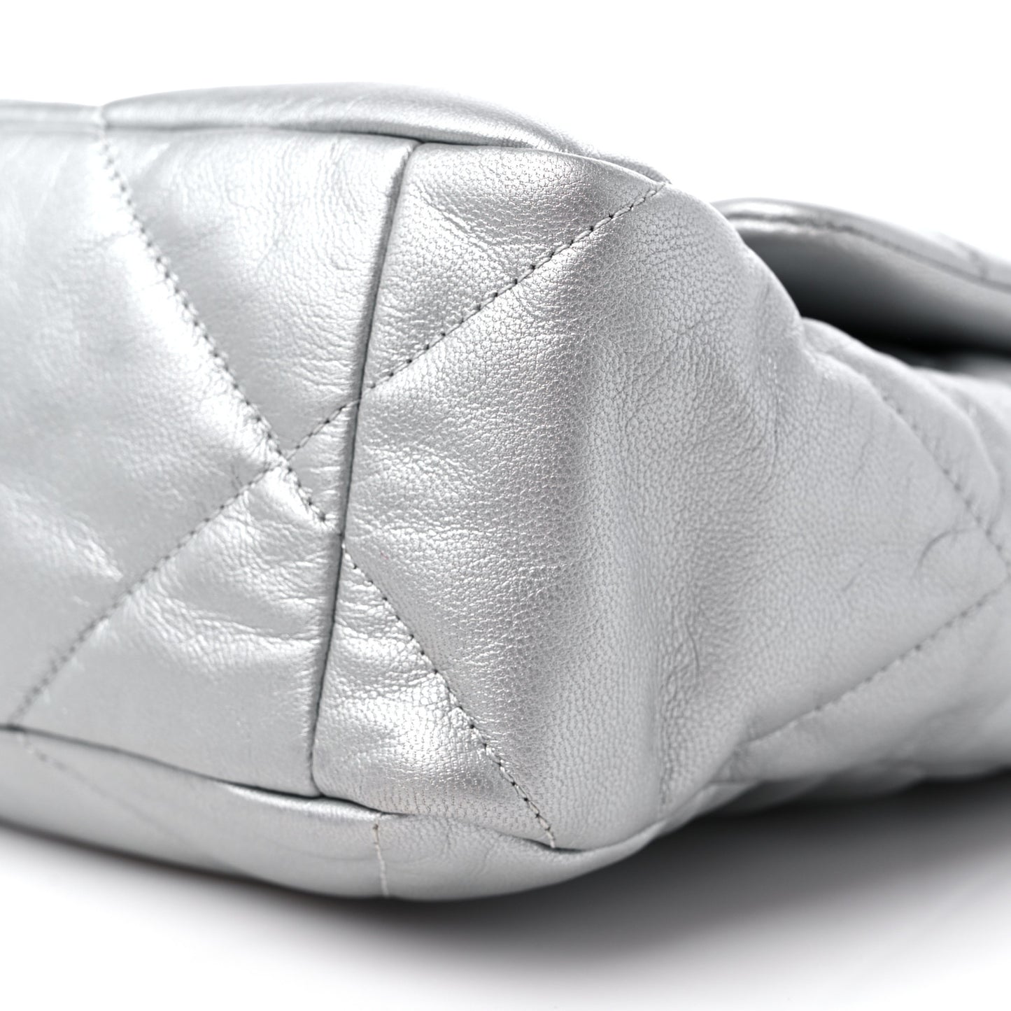 Metallic Goatskin Quilted Large Chanel 19 Flap Silver