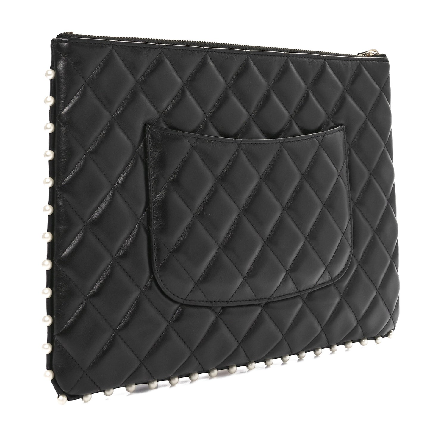 Calfskin Quilted Pearl Medium Cosmetic Case Black