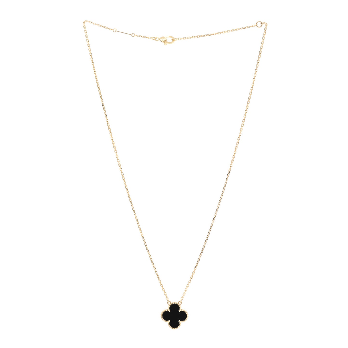 18K Yellow Gold Black Onyx Vintage Alhambra Pendant Necklace