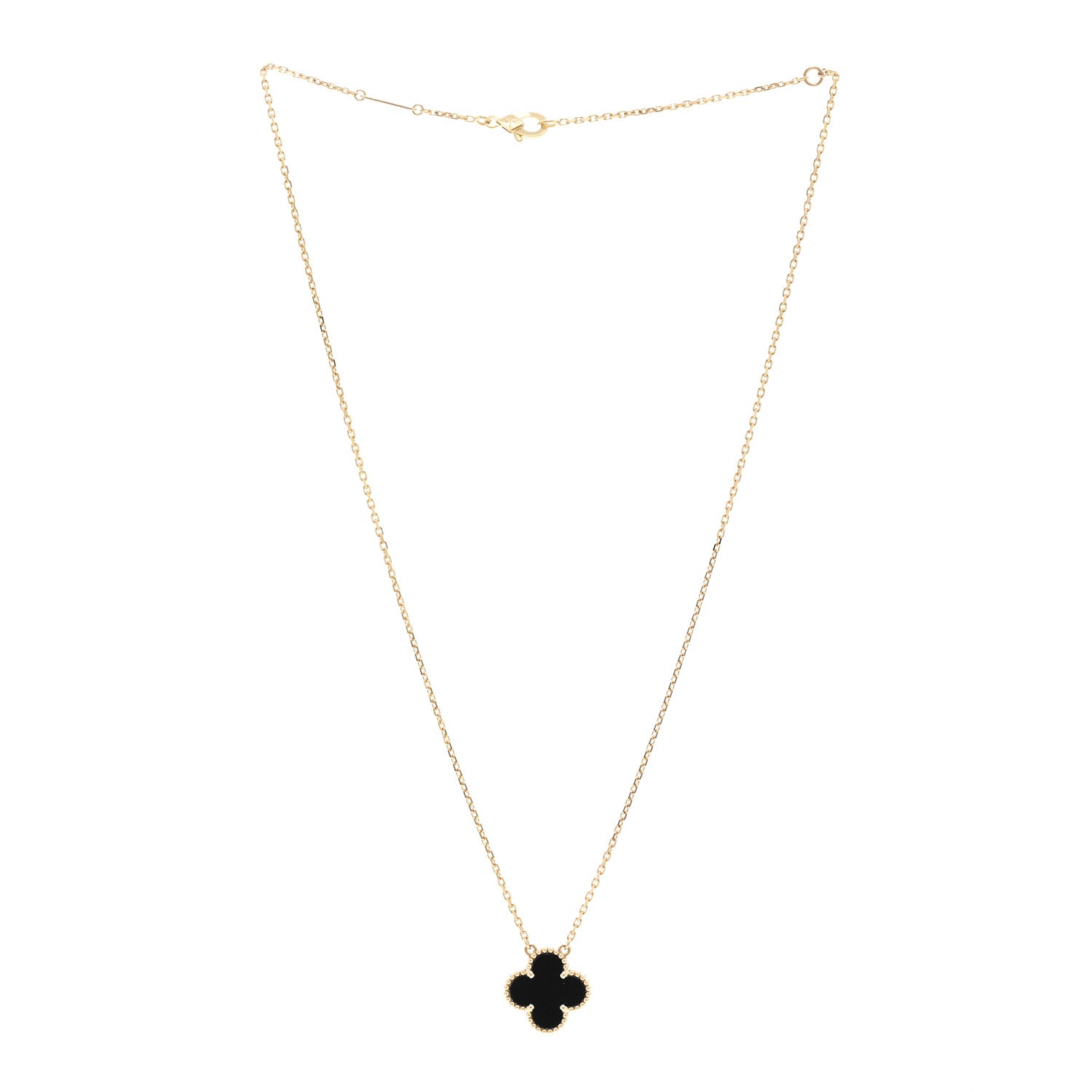 Van Cleef & Arpels 18K Yellow Gold Black Onyx Vintage Alhambra Pendant Necklace 3 of 5